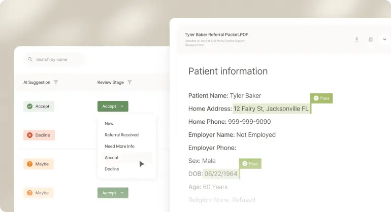 Screenshot of a patient information page displaying personal details and medical history.